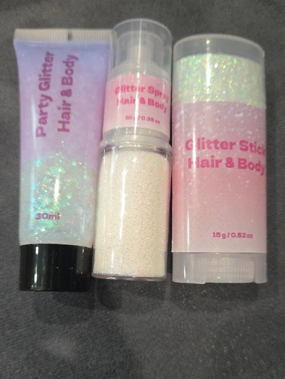 3-in-1 Body Face Hair Glitter Set, Sparkling White Iridescent Glitter Gel
